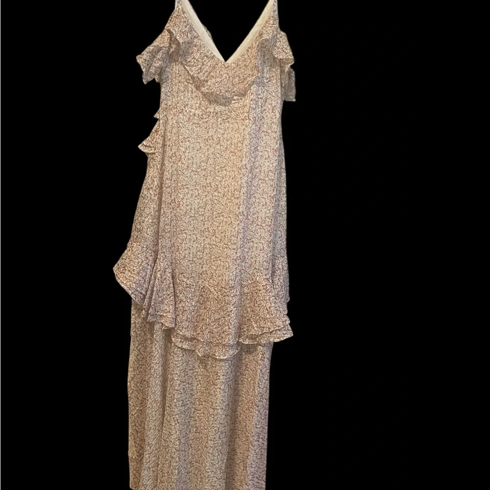 B65 Elegant Cream Ruffle Maxi Dress - Picture 2 of 4